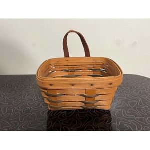 Longaberger Basket Small Hanging Basket with Leather Strap Handle 1996